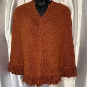 Talbots Women’s S/M Orange Fringe V Neck Pima Cotton Shawl